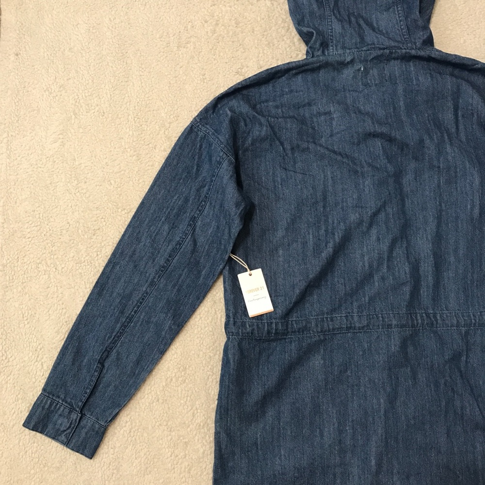 SOLD Forever 21 Denim Hoodie Jacket Oversized Parka Blue Pit to Pit 21β Size XS - Picture 13 of 16